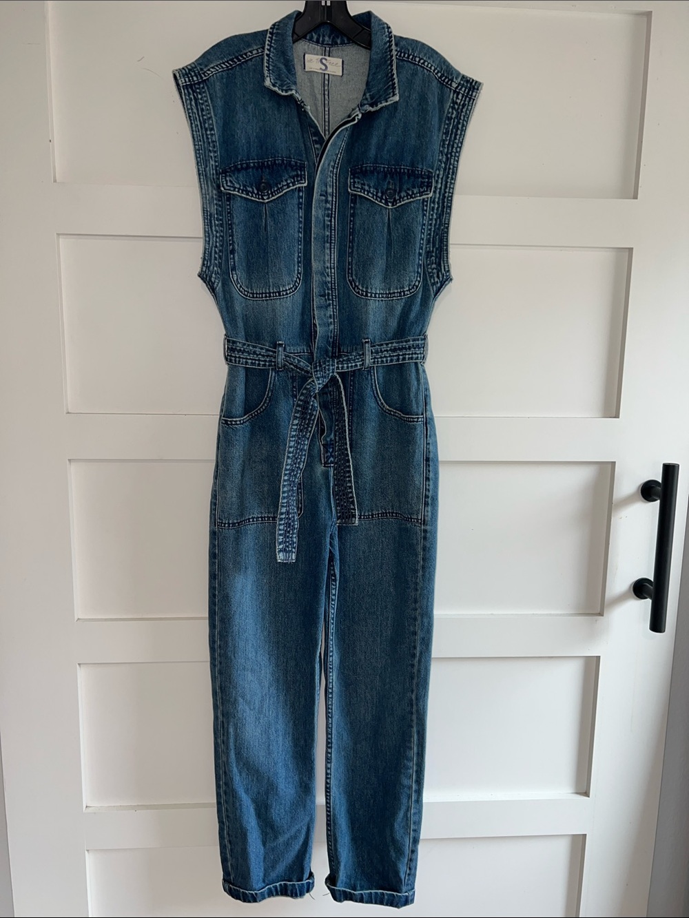 We The Free Women's Sleeveless Denim Jumpsuit in Blue - Picture 7 of 7